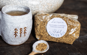 Licorice-mug of tea-licorice on spoon