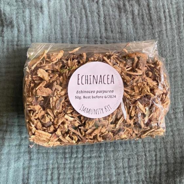 Bag of Echinacea purpurea from the DIY Immunity Herbal Remedy Kit. Learn herbal medicine simply and easily with Everyday Empowered. Kits. Monthly workshops and online courses.