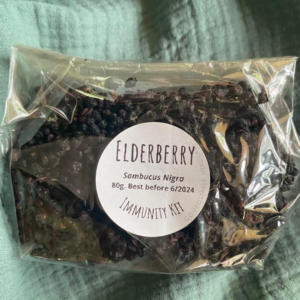 Bag of Organic Elderberry purpurea from the DIY Immunity Herbal Remedy Kit. Learn herbal medicine simply and easily with Everyday Empowered. Kits. Monthly workshops and online courses.
