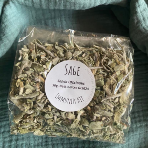 Bag of Organic Sage leaf from the DIY Immunity Herbal Remedy Kit. Learn herbal medicine simply and easily with Everyday Empowered. Kits. Monthly workshops and online courses.