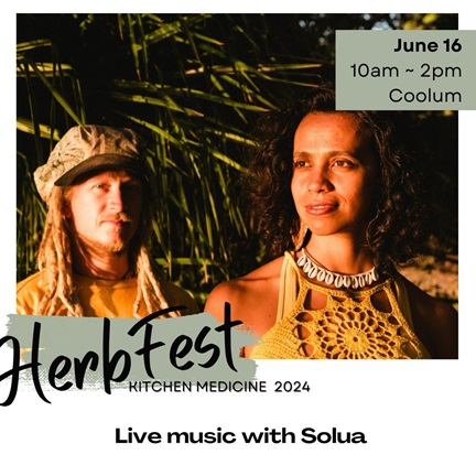 Image of Mel and Isaac from Solua, who are performing live music at at HerbFest, community herbal medicine event on the Sunshine Coast