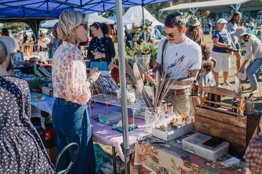 Image is of HerbFest herbal stall with woman talking to customer - HerbFest is the Sunshine Coast's annual herbal medicine community event. Everyday Empowered