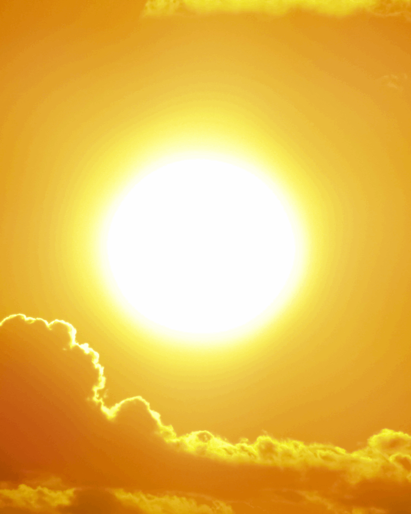 image of sun, very orange photo making it feel very hot. herbs for heatstroke and heatstroke symptoms, first aid and prevention